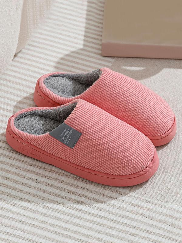 Striped Print Letter Label Design Plush Slippers for Galentineday Wear, Casual Soft Comfortable Home Slippers, All-match Indoor Shoes for Daily Use, Birthday Gifts