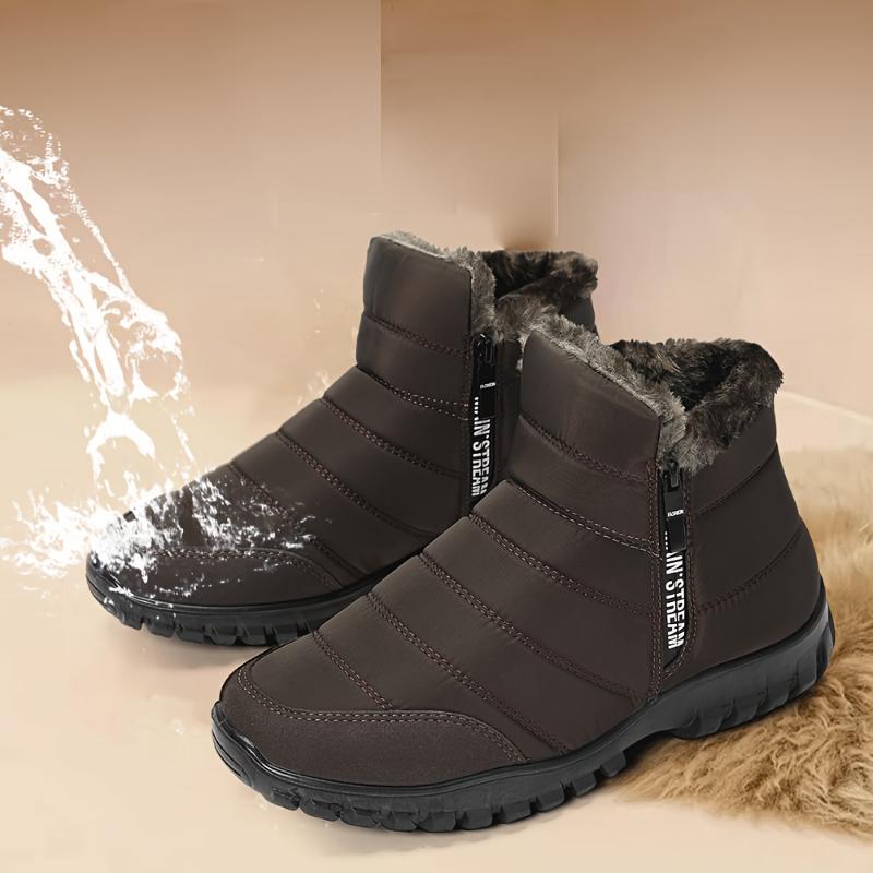 Men's Solid Color Water-Resistant Slip On Snow Boots With Warm Plush Lining, Comfy Non Slip Durable Side Zipper Design Shoes, Men's Winter Footwear