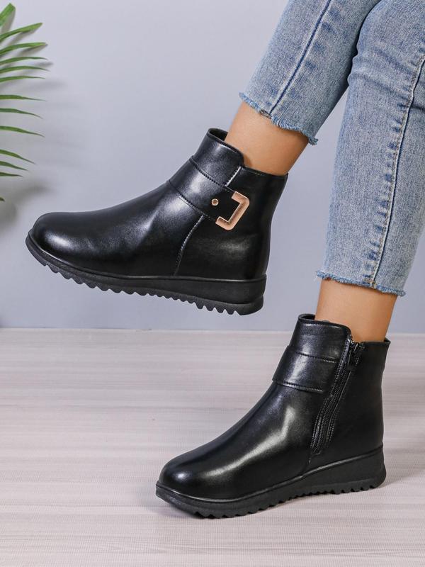 Women's Solid Color Zipper Side Boots, Casual Comfortable Warm Boots for Outdoor, Female All-match Trend Boots for Daily Wear