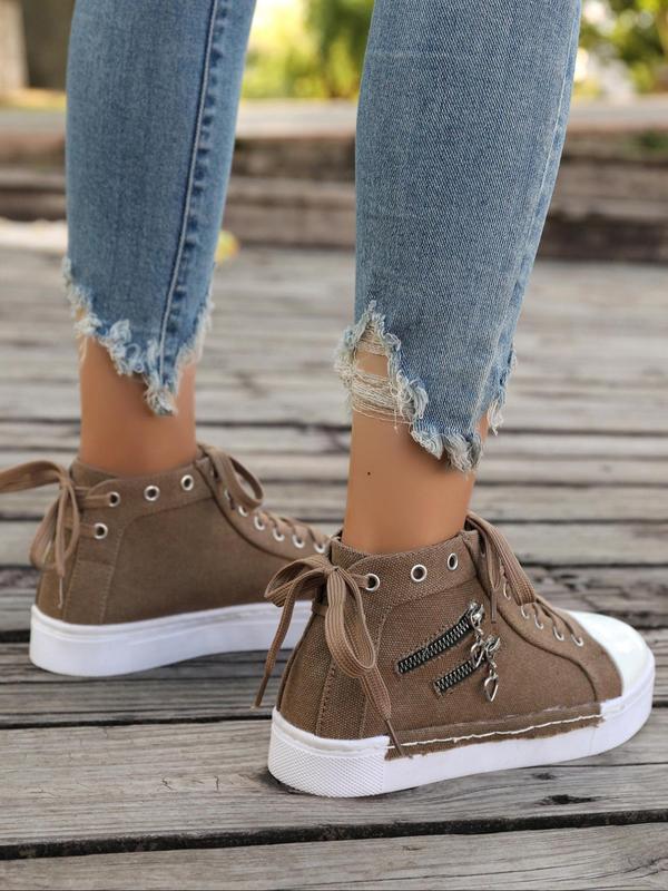 Women's Fashionable Lace Up High Top Sneakers, Casual Comfortable Breathable Sports Shoes, Female All-match Round Toe Shoes for Daily Wear