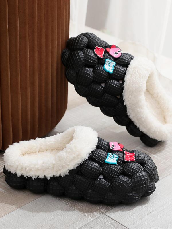 Women's Cute Cartoon & Letter Decor Plush Novelty House Slippers, Creative Warm Bedroom Slippers for Fall & Winter,  Comfort Anti-slip Slippers for Footwea