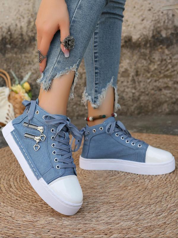 Women's Fashionable Lace Up High Top Sneakers, Casual Comfortable Breathable Sports Shoes, Female All-match Round Toe Shoes for Daily Wear