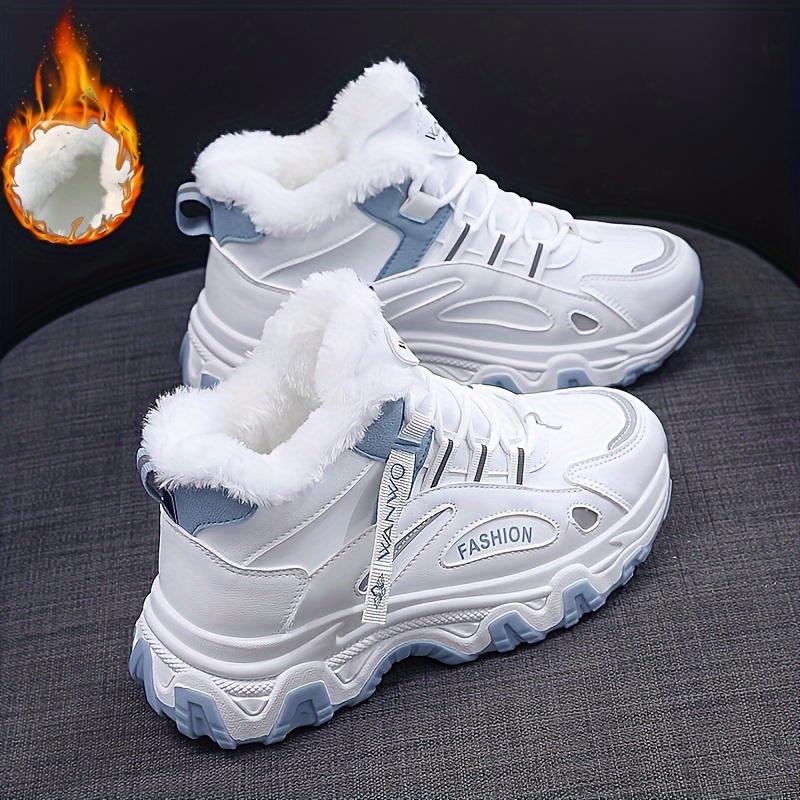 Women's Casual Sneakers, Contrasting Thick Sole Chunky Sneakers, Warm Plush Lined Non-slip Running Shoes, Large Size