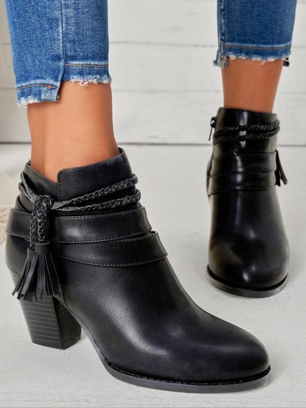 Women's Fashionable Tassel Decor Ankle Boots, Elegant Round Toe Boots for Daily Wear, All Match Boots for Women & Girls