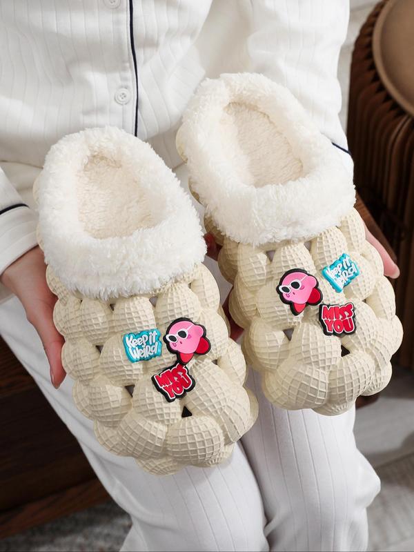 Women's Cute Cartoon & Letter Decor Plush Novelty House Slippers, Creative Warm Bedroom Slippers for Fall & Winter,  Comfort Anti-slip Slippers for Footwea