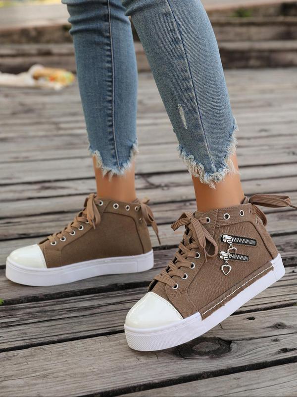 Women's Fashionable Lace Up High Top Sneakers, Casual Comfortable Breathable Sports Shoes, Female All-match Round Toe Shoes for Daily Wear