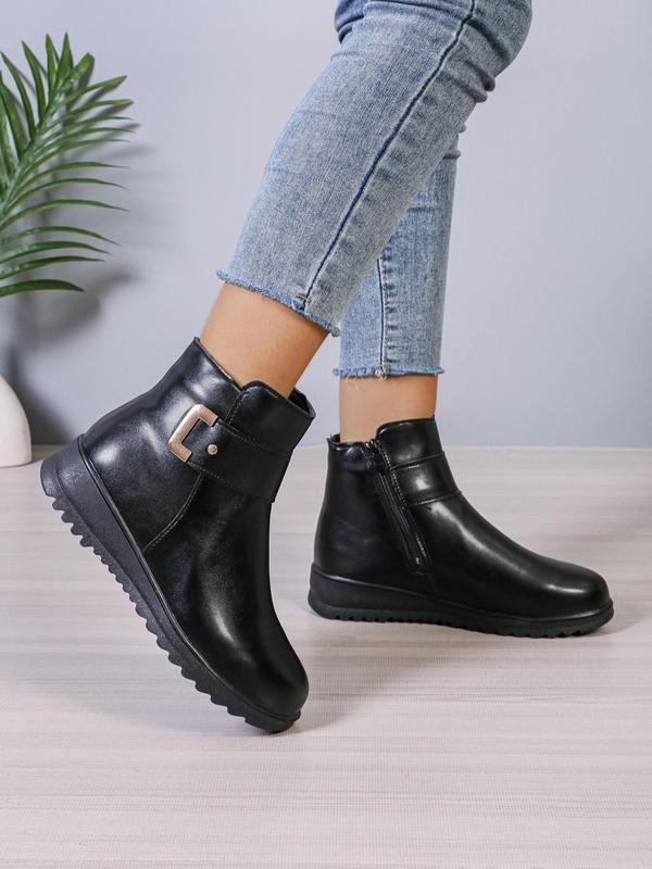 Women's Solid Color Zipper Side Boots, Casual Comfortable Warm Boots for Outdoor, Female All-match Trend Boots for Daily Wear