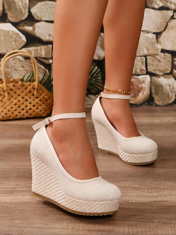 Women's Fashionable Solid Color Ankle Strap Wedge Sandals, Casual Comfortable Buckle Wedge Sandals for Summer, Female All-match Shoes for Daily Wear