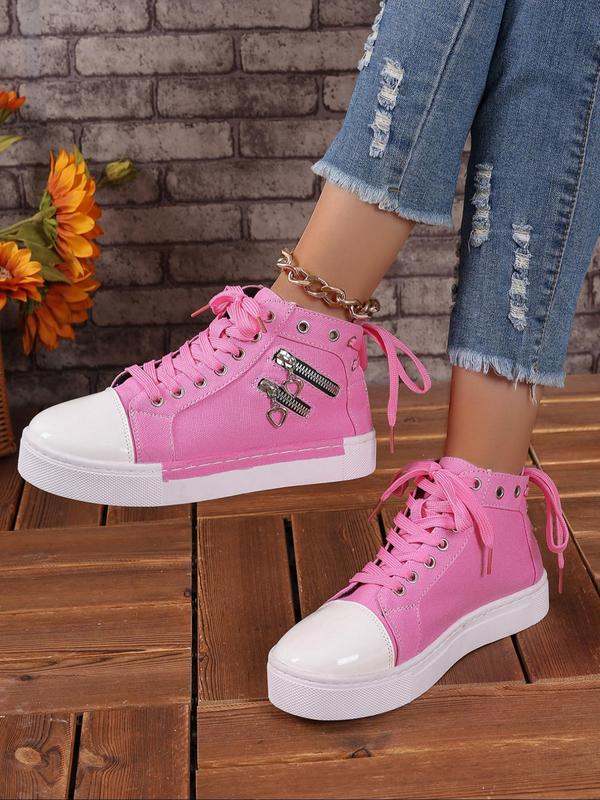 Women's Fashionable Lace Up High Top Sneakers, Casual Comfortable Breathable Sports Shoes, Female All-match Round Toe Shoes for Daily Wear