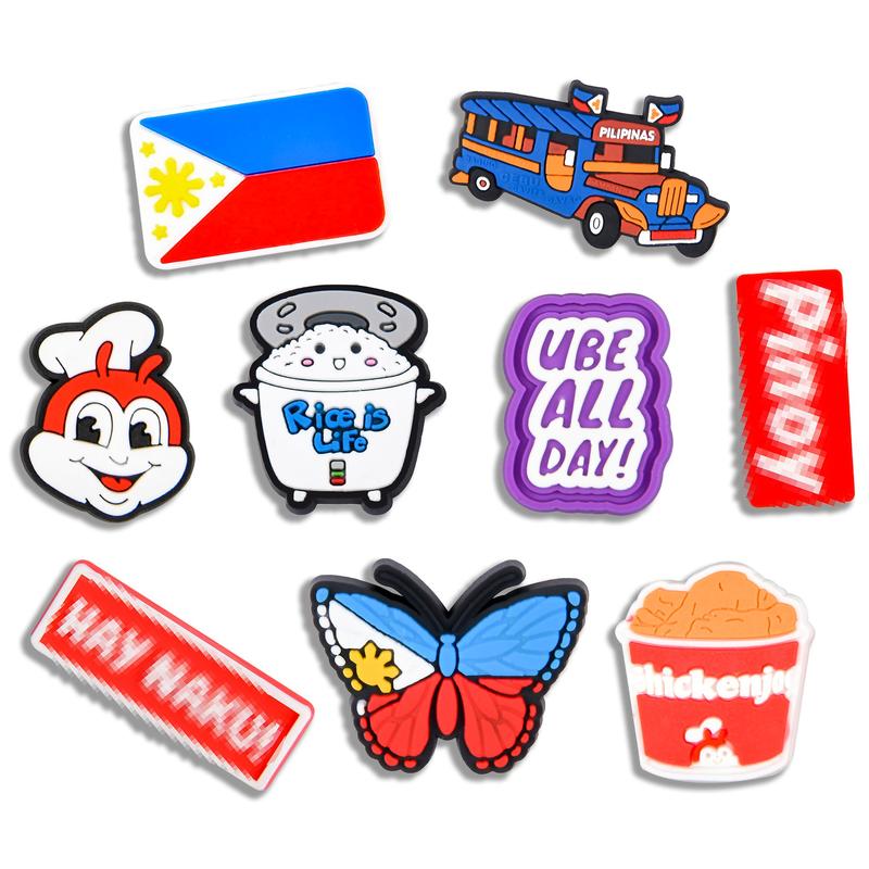 Filipino Croc Charms 9PCS PVC Clog Pins Accessories Party Favors Birthday Gifts Holidays Decoration for Boys Women Girls