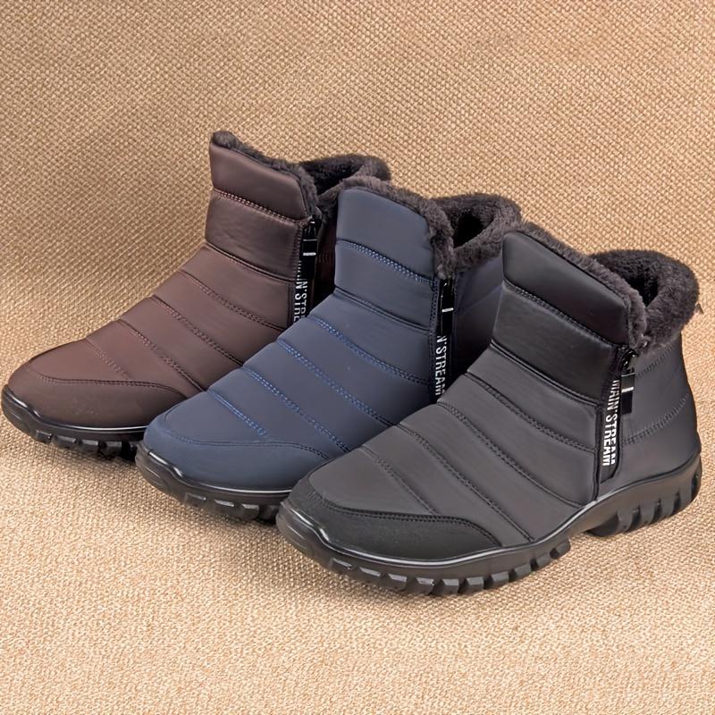 Men's Solid Color Water-Resistant Slip On Snow Boots With Warm Plush Lining, Comfy Non Slip Durable Side Zipper Design Shoes, Men's Winter Footwear