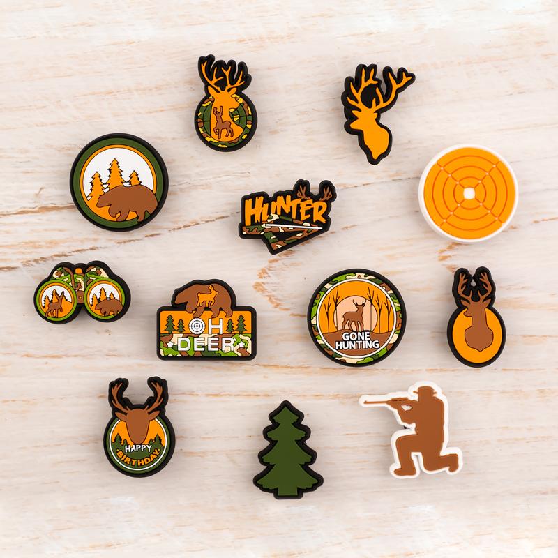 Hunting Shoe Charms Camping 12PCS PVC Clog Pins Accessories Party Favors Birthday Gifts Holidays Decoration for Boys Women Girls