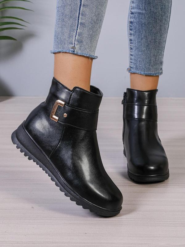 Women's Solid Color Zipper Side Boots, Casual Comfortable Warm Boots for Outdoor, Female All-match Trend Boots for Daily Wear