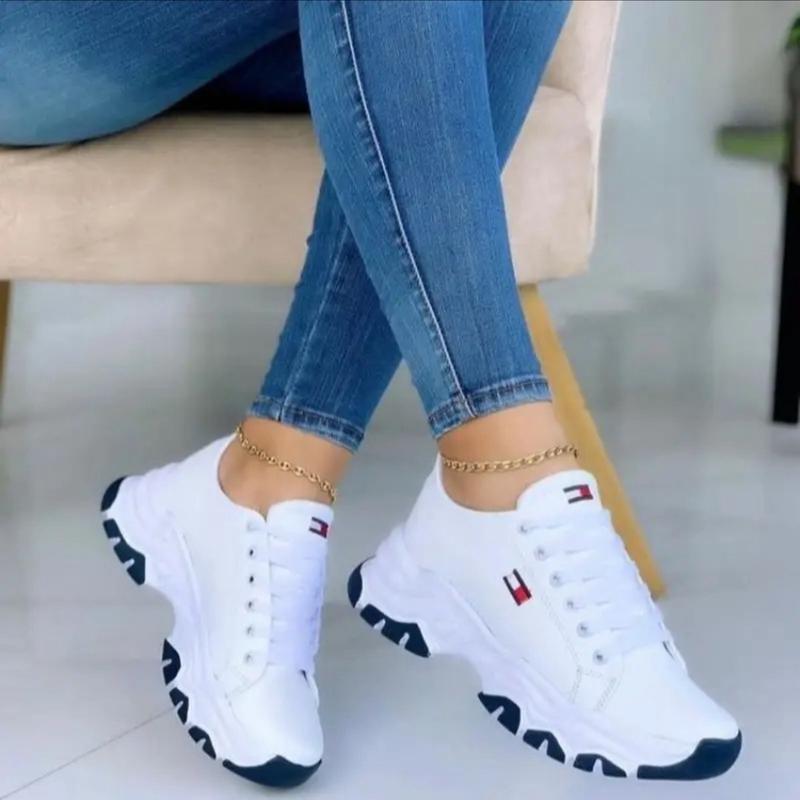 2024 Spring New Women's Casual Sports Shoes Fashionable Lace-up Thick-soled Sports Shoes Outdoor Casual Vulcanized Shoes