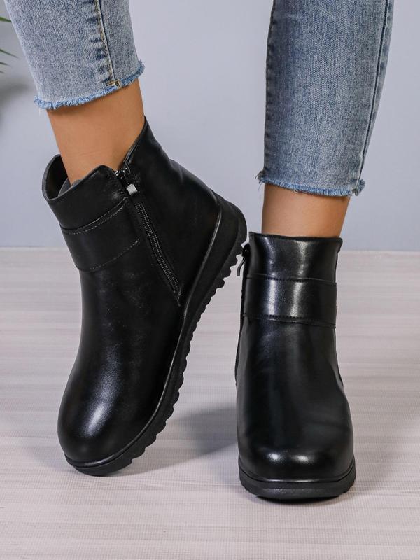 Women's Solid Color Zipper Side Boots, Casual Comfortable Warm Boots for Outdoor, Female All-match Trend Boots for Daily Wear