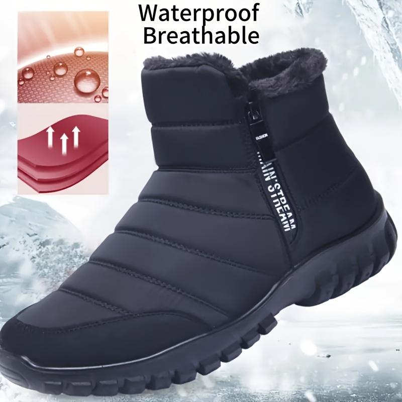 Men's Solid Color Water-Resistant Slip On Snow Boots With Warm Plush Lining, Comfy Non Slip Durable Side Zipper Design Shoes, Men's Winter Footwear