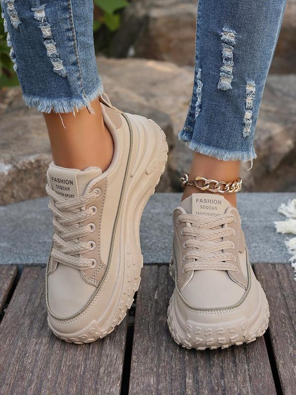 Fashionable Colorblock Low Top Lace Up Chunky Sneakers, Casual Comfortable Sports Shoes for Daily Wear, Female All-match Round Toe Shoes for Daily Wear