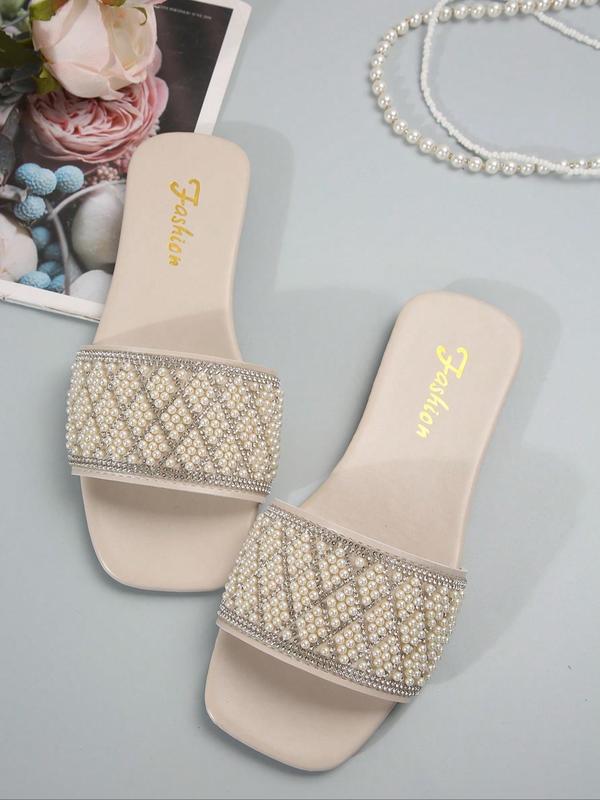 Women's Rhinestone & Faux Pearl Decorated Sandals, Casual Open Toe Flat Sandals for Summer, Fashion Shoes for Party, Daily Wear, Trendy All-match & Exquisite Shoes for Women