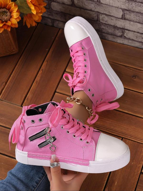 Women's Fashionable Lace Up High Top Sneakers, Casual Comfortable Breathable Sports Shoes, Female All-match Round Toe Shoes for Daily Wear