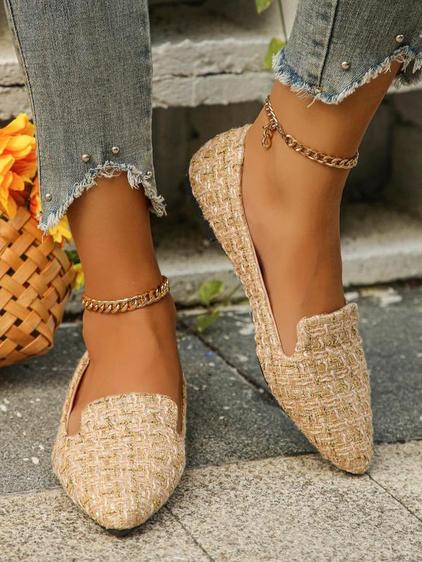 Elegant Glittering Pointed Toe Tweed Flats Shoes for Women, Exquisite Trendy Slip on Shoes for Summer 2024, Fashionable Shoes for Daily Wear