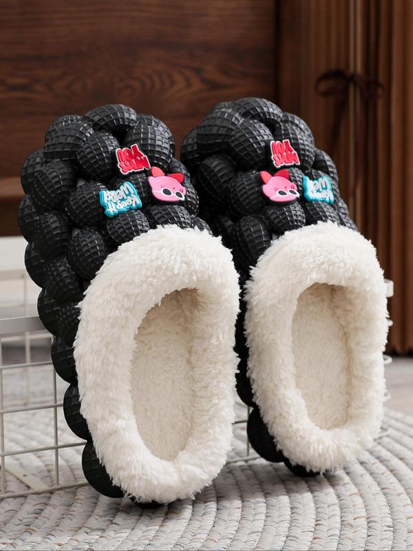 Women's Cute Cartoon & Letter Decor Plush Novelty House Slippers, Creative Warm Bedroom Slippers for Fall & Winter,  Comfort Anti-slip Slippers for Footwea