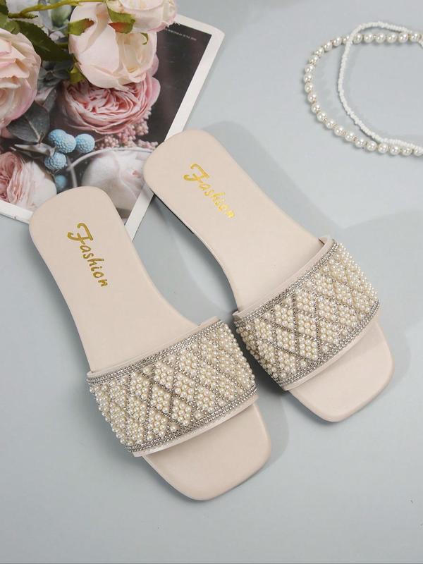 Women's Rhinestone & Faux Pearl Decorated Sandals, Casual Open Toe Flat Sandals for Summer, Fashion Shoes for Party, Daily Wear, Trendy All-match & Exquisite Shoes for Women