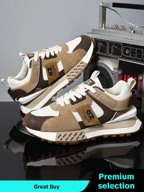 Men's 2024 Summer Stylish Colorblock Letter Patched Lace Up Low Top Sneakers, Sporty Running Shoes, Daily Footwear, Comfortable Non-slip Back To School Casual Sneakers for Fall 2024, Fall Outfits, Earthtone Fall Freshness