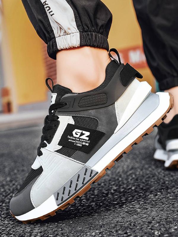 Men's 2024 Summer Stylish Colorblock Letter Patched Lace Up Low Top Sneakers, Sporty Running Shoes, Daily Footwear, Comfortable Non-slip Back To School Casual Sneakers for Fall 2024, Fall Outfits, Earthtone Fall Freshness