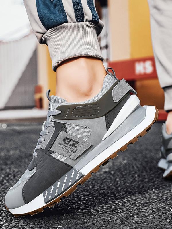 Men's 2024 Summer Stylish Colorblock Letter Patched Lace Up Low Top Sneakers, Sporty Running Shoes, Daily Footwear, Comfortable Non-slip Back To School Casual Sneakers for Fall 2024, Fall Outfits, Earthtone Fall Freshness