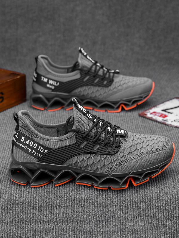 Men's Letter Print Lace Up Low Top Blade Soles Sneakers, Sports Shoes, Casual Breathable Comfortable Sports Running Shoes, Male All-match Round Toe Shoes for Daily Wear Designer Shoes