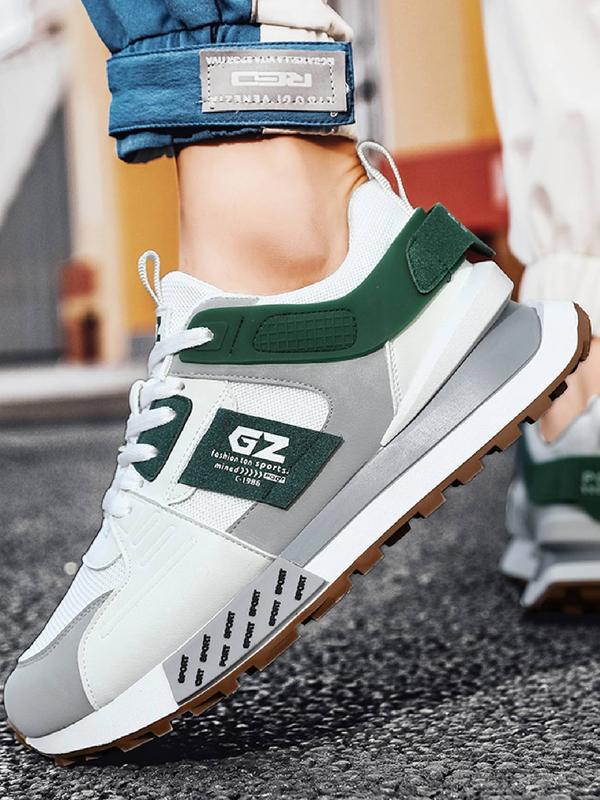 Men's 2024 Summer Stylish Colorblock Letter Patched Lace Up Low Top Sneakers, Sporty Running Shoes, Daily Footwear, Comfortable Non-slip Back To School Casual Sneakers for Fall 2024, Fall Outfits, Earthtone Fall Freshness