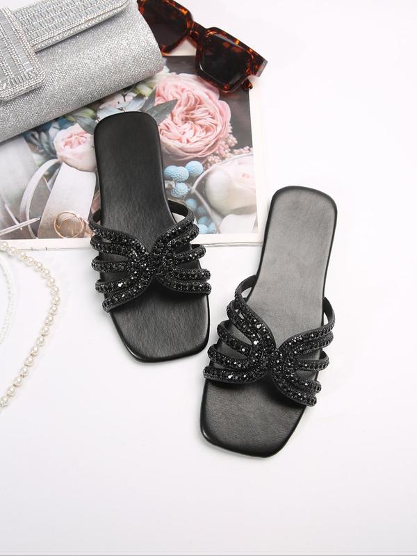 Women's Fashionable Rhinestone Decorated Butterfly Design Slide Sandals, Casual Open Toe Slippers for Summer, Lightweight Breathable Comfortable Shoes for Daily Wear