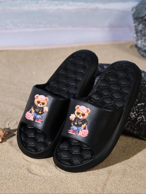 Women's Cute Cartoon Bear Pattern Slides, Casual Soft Comfortable Home Slippers, Summer Beach Slippers for Indoor & Outdoor Wear