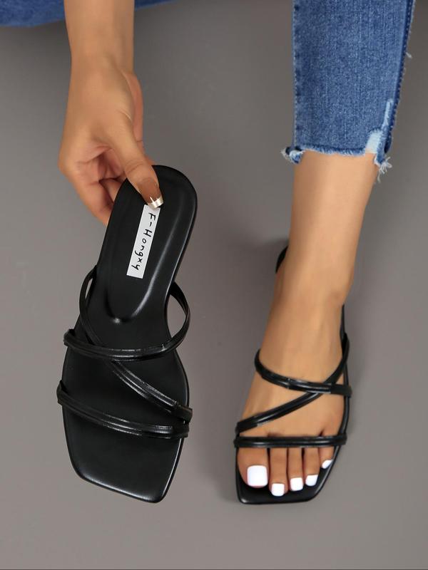 Women's Fashionable Plain Criss Cross Strap Slide Sandals, Casual Comfortable Flat Sandals, Summer Beach Sandals