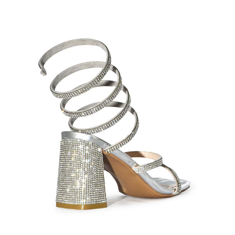 Wild Diva Elegant Formal Rhinestone Coil Wrap Around Spiral Ankle Strap Square Toe Low Block Heels