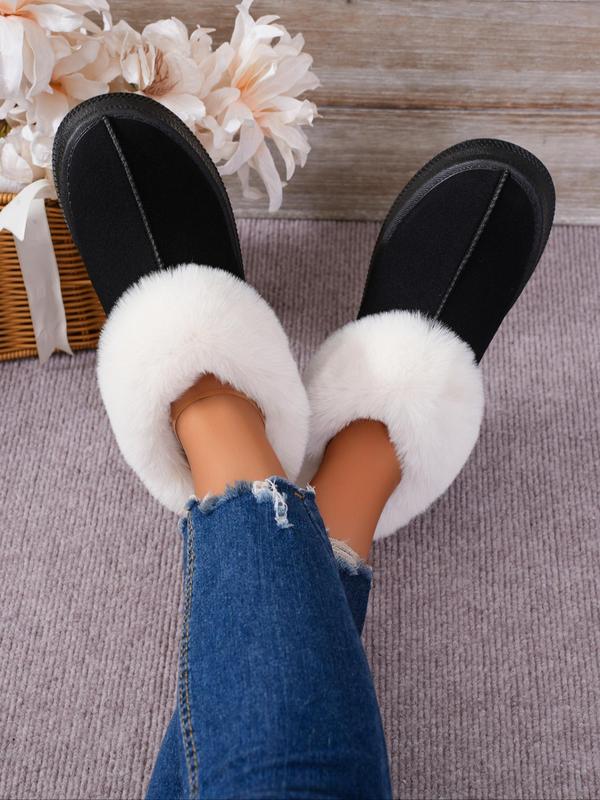 Minimalist Solid Round Toe Thick Soles Boots, Boots for Fall 2024, Casual Comfortable Fuzzy Lined Slip on Platform Boots for Fall & Winter, Fall Boots, Fluffy Snow Boots for Women Fall Outfits 2024