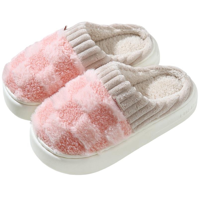 Cotton slippers for women, anti slip cashmere for warmth, monthly slippers for indoor home, cute and fluffy cotton mop Girl Walking Shoes