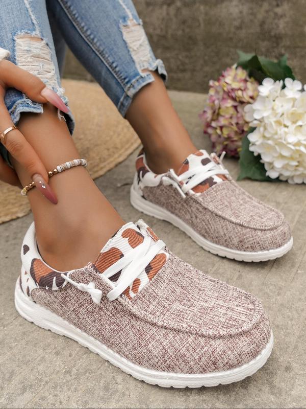 Women's Cow Print Lace Up Running Sneakers, Fall Casual Walking Shoes for Daily Wear, Female Footwear Round Toe Shoes for Trainer Daily Back To School, Birthday Gifts