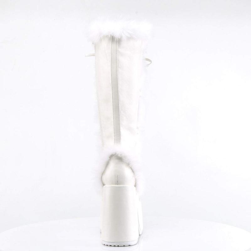 Demonia Camel-311 White Vegan Leather Knee-high Boots