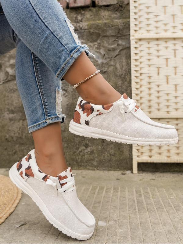 Women's Cow Print Lace Up Running Sneakers, Fall Casual Walking Shoes for Daily Wear, Female Footwear Round Toe Shoes for Trainer Daily Back To School, Birthday Gifts