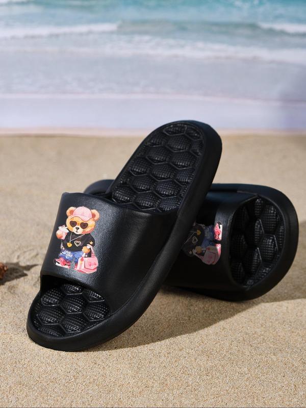 Women's Cute Cartoon Bear Pattern Slides, Casual Soft Comfortable Home Slippers, Summer Beach Slippers for Indoor & Outdoor Wear