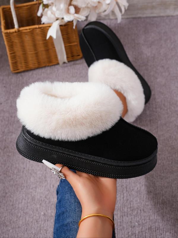 Minimalist Solid Round Toe Thick Soles Boots, Boots for Fall 2024, Casual Comfortable Fuzzy Lined Slip on Platform Boots for Fall & Winter, Fall Boots, Fluffy Snow Boots for Women Fall Outfits 2024