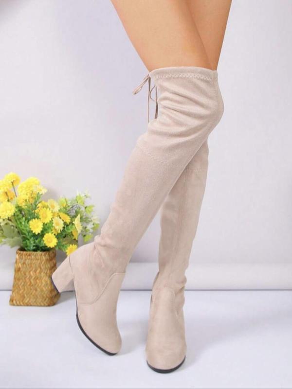 Fall Solid Color Mid Heel Over-the-knee Boots, Knee High Boots, Footwear for Fall 2024, Fashion Warm Comfortable Boots for Fall & Winter, Trendy All Match High Heel Boots for Daily Wear, Going Out Outfits, Premium Selection, Elegant Boots