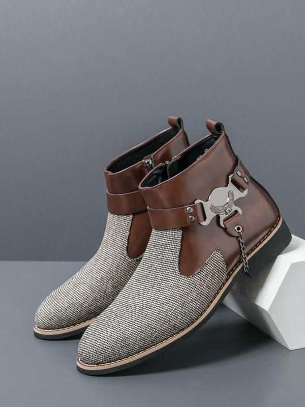 Men's Fashionable Color Block Ankle Boots, 2024 New Style Casual Comfortable Zipper Design Boots for Daily Wear, Male All-match Trend Shoes for Fall & Winter