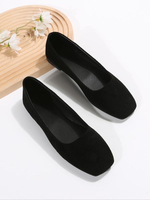 Women's Solid Color Square Toe Slip on Flats, Casual Comfortable Flat Shoes for Work Office, Fashion Women's Shoes for Daily Wear