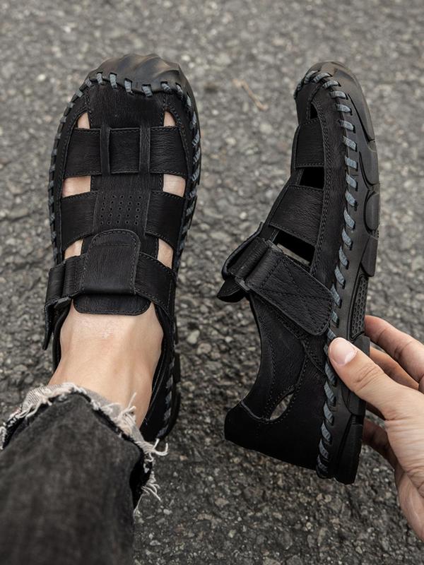 Men's Casual Hollow Out Design Velcro Sandals, Fashionable Round Toe Sandals for Outdoor Wear, Breathable Comfortable Shoes for Daily Wear