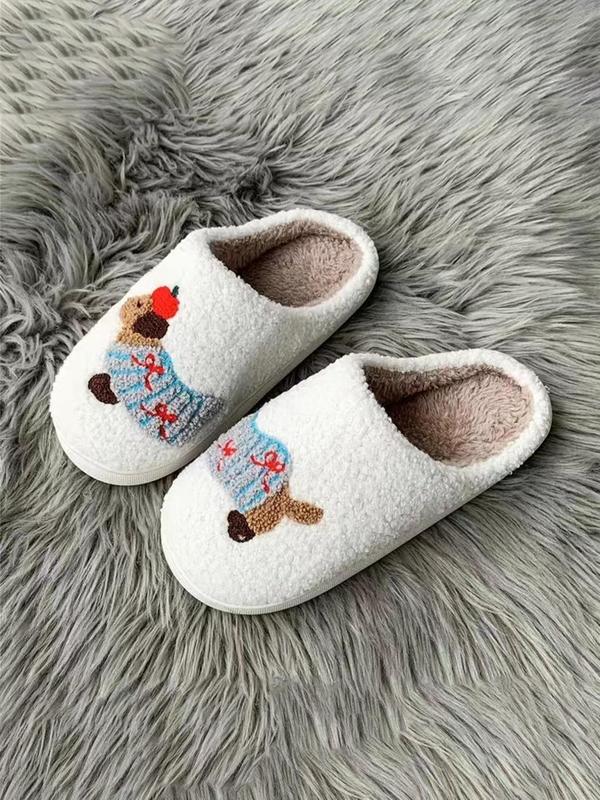 Women's Cute Cartoon Dog Design Plush Slippers, Casual Soft Comfortable Home Slippers, Warm Slippers for Indoor & Outdoor Use for Fall & Winter