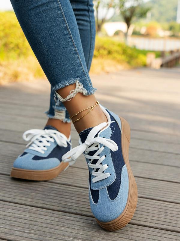 Women's Fashion Colorblock Lace Up Low Top Sneakers, 2024 New Style Casual Comfortable Sports Shoes for Daily Wear, Female All-match Round Toe Shoes for Daily Wear