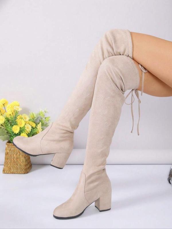 Fall Solid Color Mid Heel Over-the-knee Boots, Knee High Boots, Footwear for Fall 2024, Fashion Warm Comfortable Boots for Fall & Winter, Trendy All Match High Heel Boots for Daily Wear, Going Out Outfits, Premium Selection, Elegant Boots