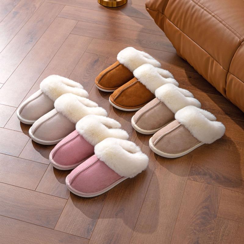 Fashionable plush slippers, men's and women's winter indoor fluffy warm plush home slippers, outdoor plush soft fur slippers Footwear Walking Shoes Soft Anti-Skid winter warm